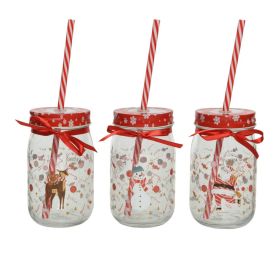 Drinking Jar Glass Clear with Snowflake Print